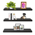 SAUMONIERES Floating Wall Shelves for Bedroom Bathroom Wall Mounted Solid Wood Shelf 24 Inch Set of 3, Black Floating Shelves