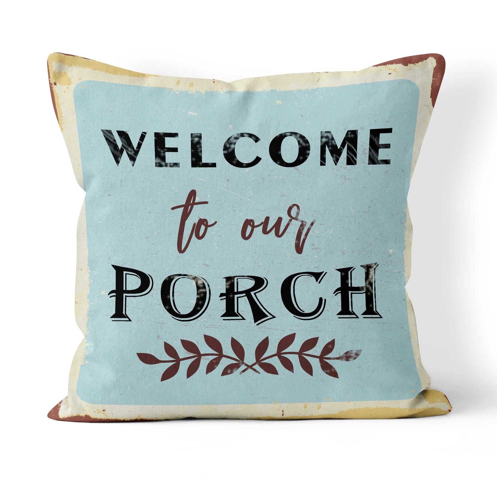 Decopow Welcome To Our Porch Decorative Throw Pillow Cover,Porch Decor Cover 18X18 Inches Cover Only (Light Blue)
