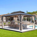 Erommy 10' X 13' Gazebo Polycarbonate Double Roof Canopy Outdoor Aluminum Frame Pergola, Permanent Pavilion With Netting And Cur