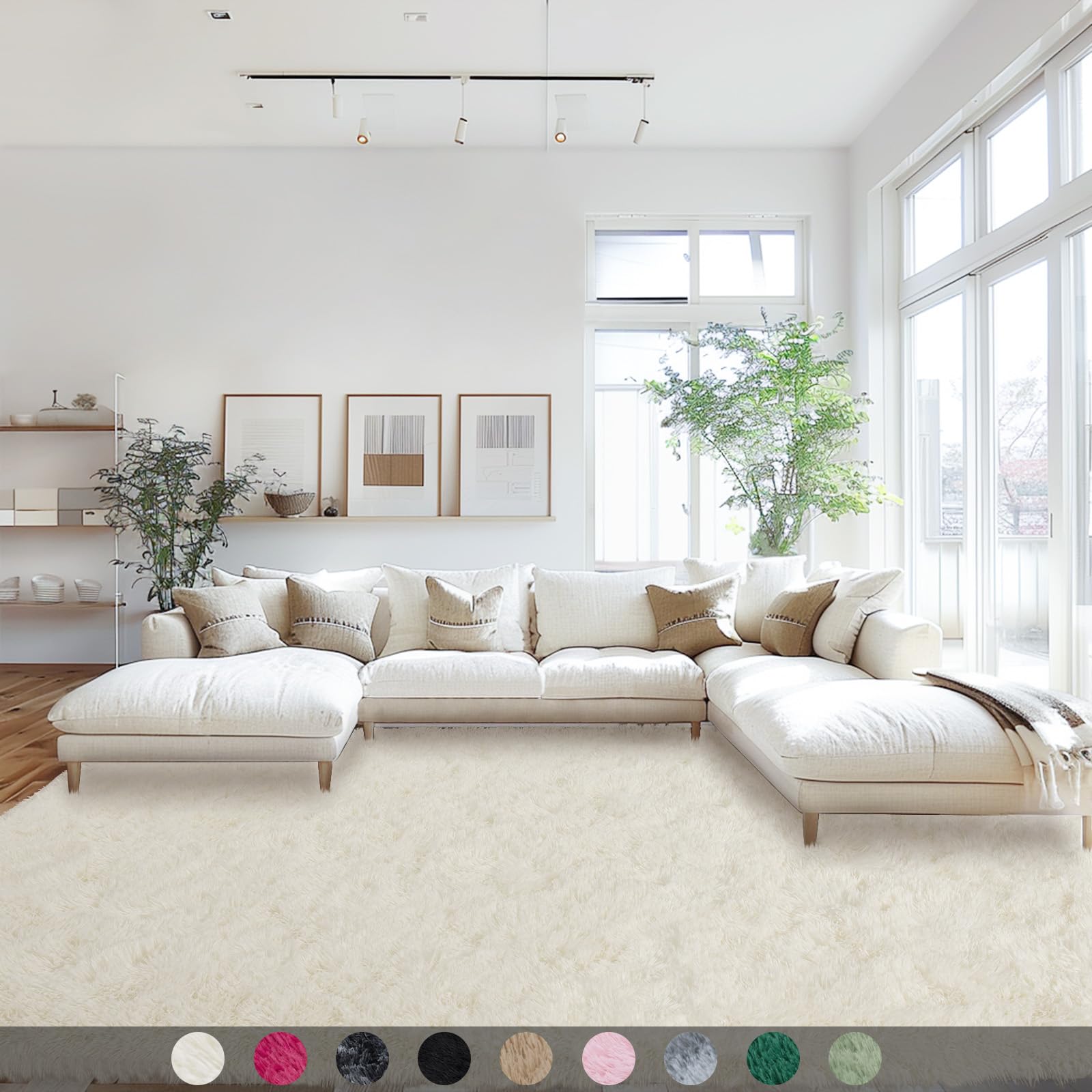 Mugorn Area Rugs 9x12 Living Room, Large Fluffy Cream White Area Rugs for Bedroom, Soft Carpet Shag Kids Room Rug, Non-Slip Fuzz