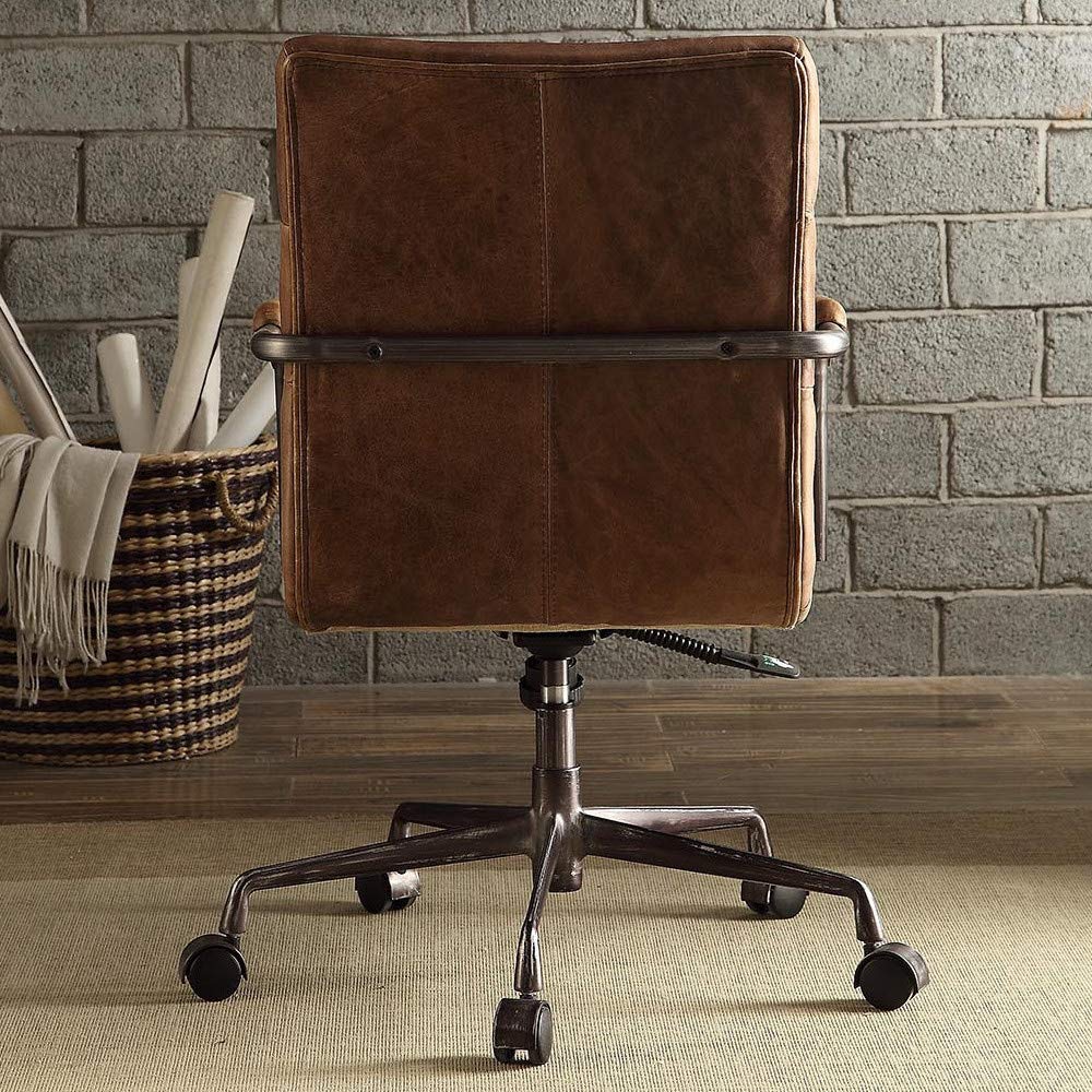 Acme Furniture Harith Leather Upholstered Swivel Office Chair in Retro Brown