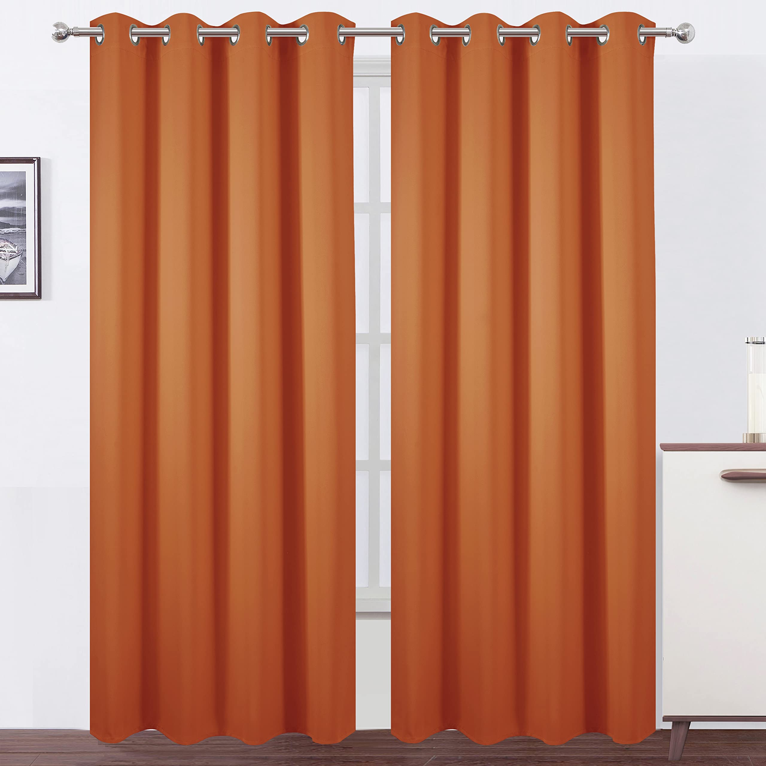 Lemomo Blackout Curtains 52 X 84 Inch/Orange Curtains Set Of 2 Panels/Thermal Insulated Room Darkening Bedroom Curtains
