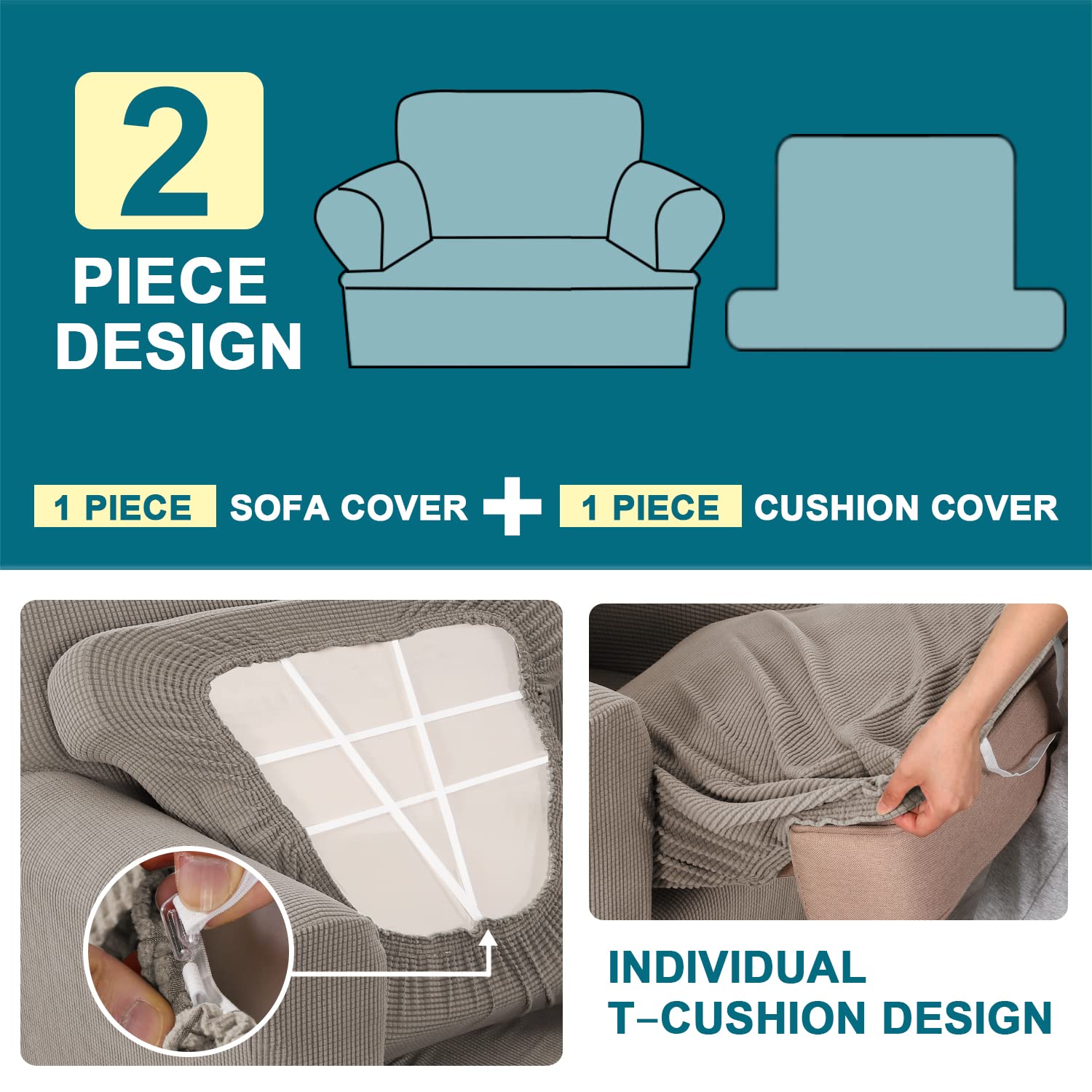 Turquoize T Cushion Chair Slipcover T Cushion Chair Covers For Living Room Stretch Sofa Couch Cover Soft Armchair Cover Washable Furniture Covers With Individual T Cushion Seat Covers (Chair, Taupe)