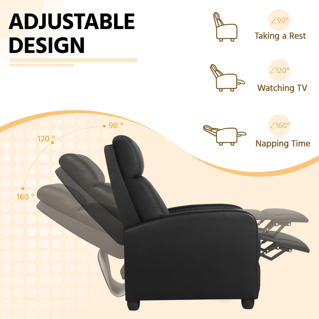 Yaheetech Recliner Chair Pu Leather Recliner Sofa Home Theater Seating With Lumbar Support Overstuffed High-Density Sponge Push Back Recliners Armchair For Living Room