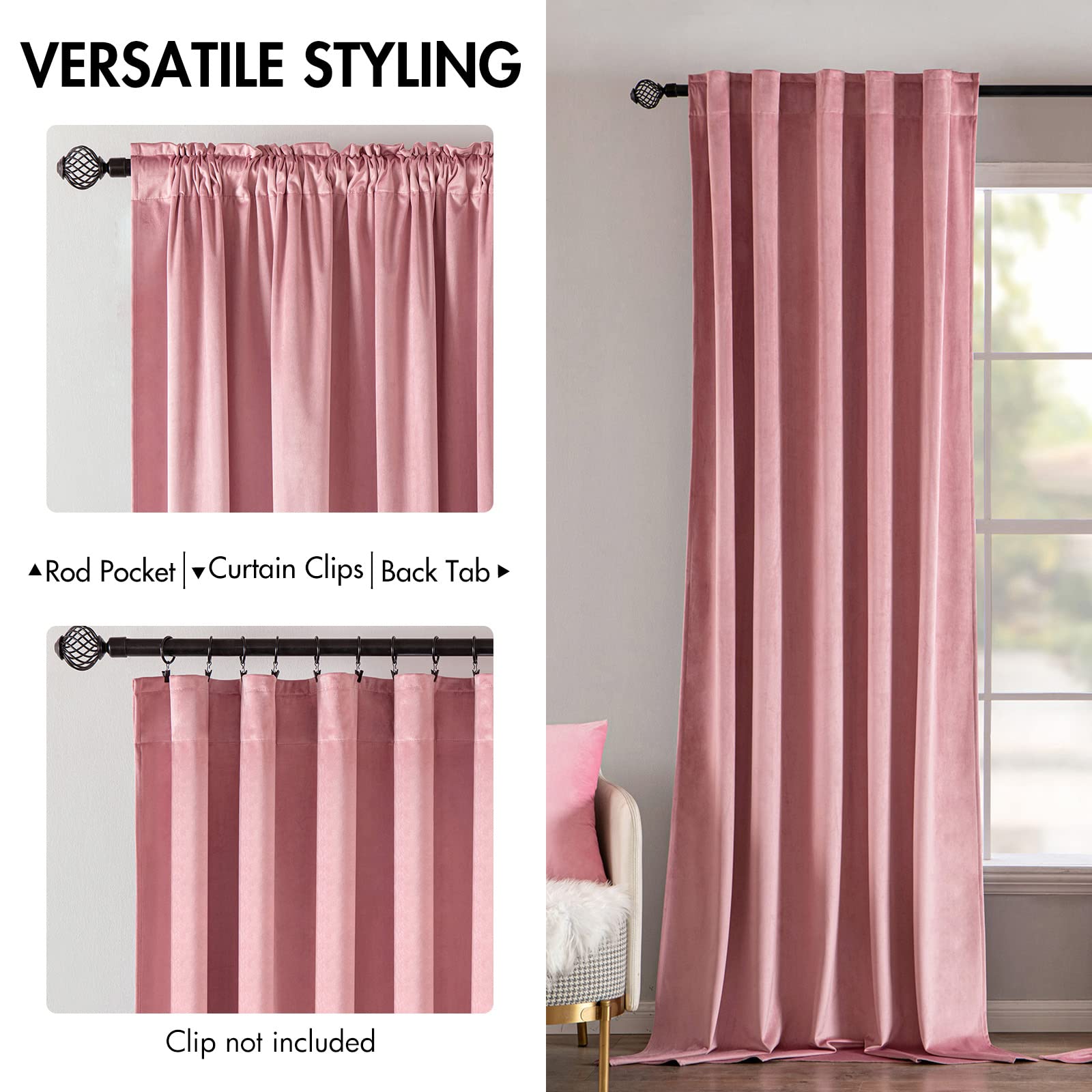 Miulee Velvet Curtains 90 Inches 2 Panels - Luxury Blackout Curtains For Girls Bedroom Nursery Living Room Thermal Insulated Super Soft Window Drapes Rod Pocket & Back Tab, Blush Pink, W52 X L90 Inch