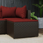 vidaXL Patio Footrest with Cushion Brown and Cinnamon Red - Weather-Resistant Poly Rattan Outdoor Footstool with Powder-Coated Steel Frame and Thick Padded Seat
