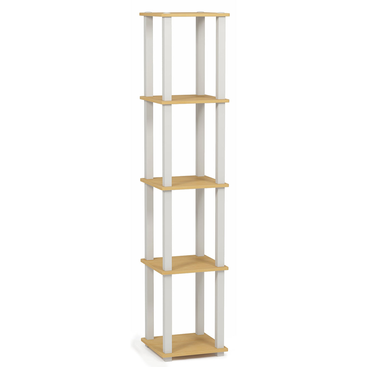 Furinno Turn-S-Tube 5-Tier Corner Square Rack Display Shelf, Beech/White