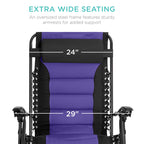 Best Choice Products Oversized Padded Zero Gravity Chair, Folding Outdoor Patio Recliner, Xl Anti Gravity Lounger For Backyard W/Headrest, Cup Holder, Side Tray, Polyester Mesh - Black/Purple