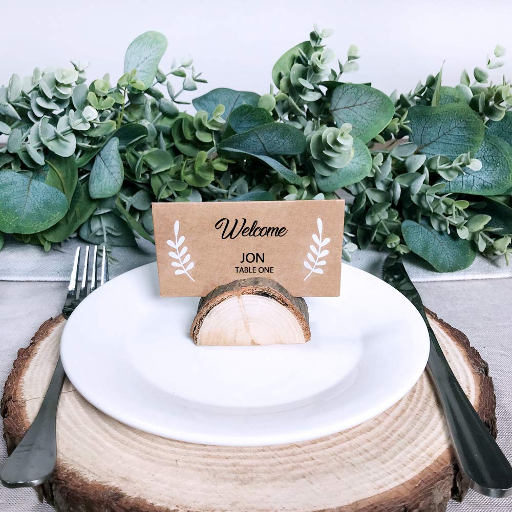 30 Pcs Rustic Wood Wedding Place Card Holders With 32 Pcs Kraft Tented Cards Half-Round Table Numbers Holder Stand Wooden Memo H