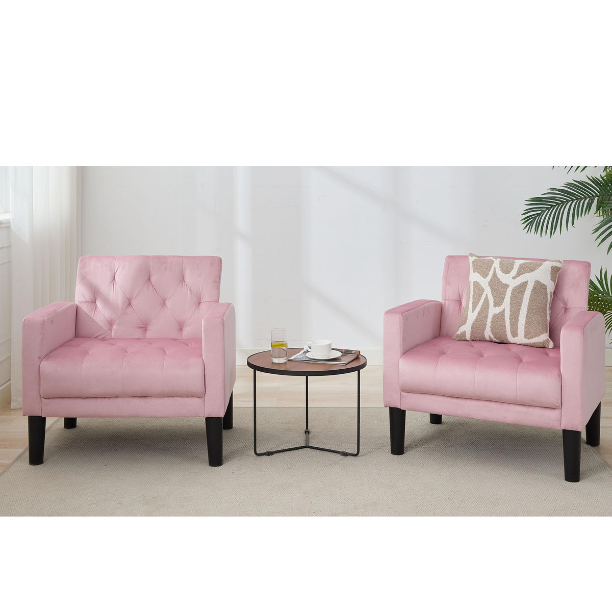 Tyboatle Accent Chairs Set Of 2, Mid Century Modern Upholstered Tufted Living Room Chair For Bedroom, Armchair Single Sofa,Readi