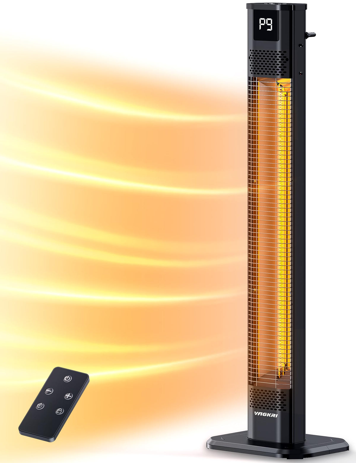 Vagkri Outdoor Heaters, 1S Heating Carbon Infrared Patio Heaters With Remote, 9 Heat Levels, 24H Timer, Ipx5 Waterproof, 42In El