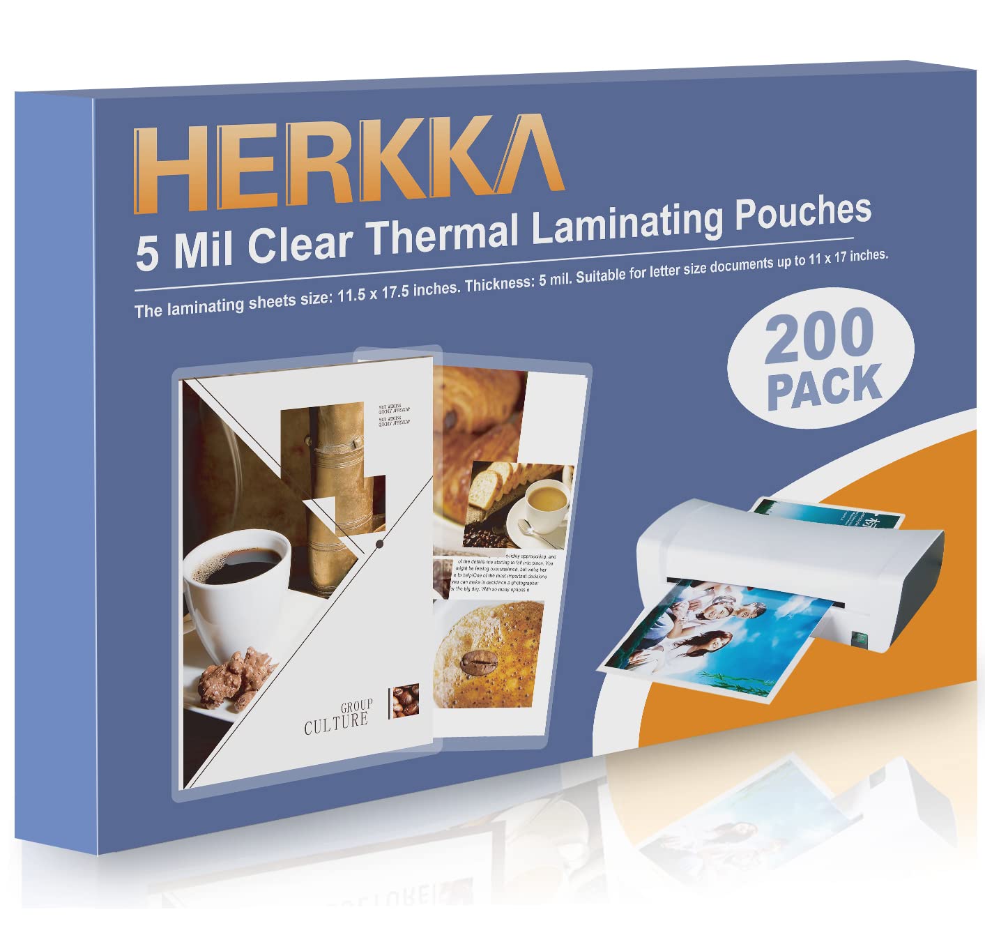 Herkka 200 Pack Laminating Sheets, Hold 11 X 17 Inch Sheet, 5 Mil Clear Thermal Laminating Pouches 11.5 X 17.5 Inch Lamination S