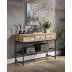 Acme Brantley 3-Drawer Wooden Rectangular Sofa Table in Oak and Sandy Black