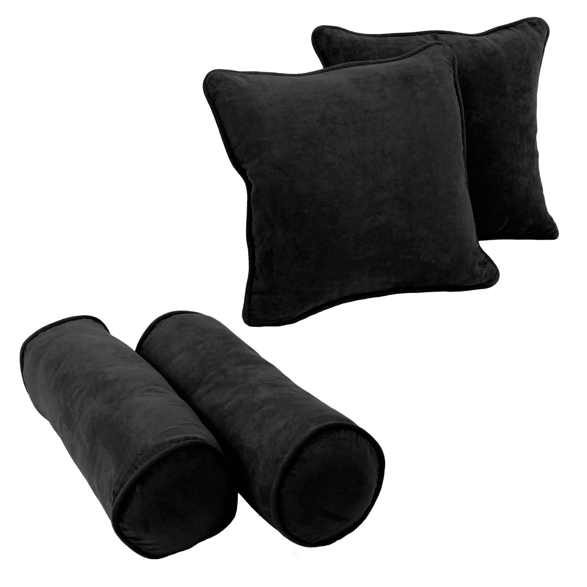 Blazing Needles Corded Microsuede Throw Pillow Set, Black 4 Count