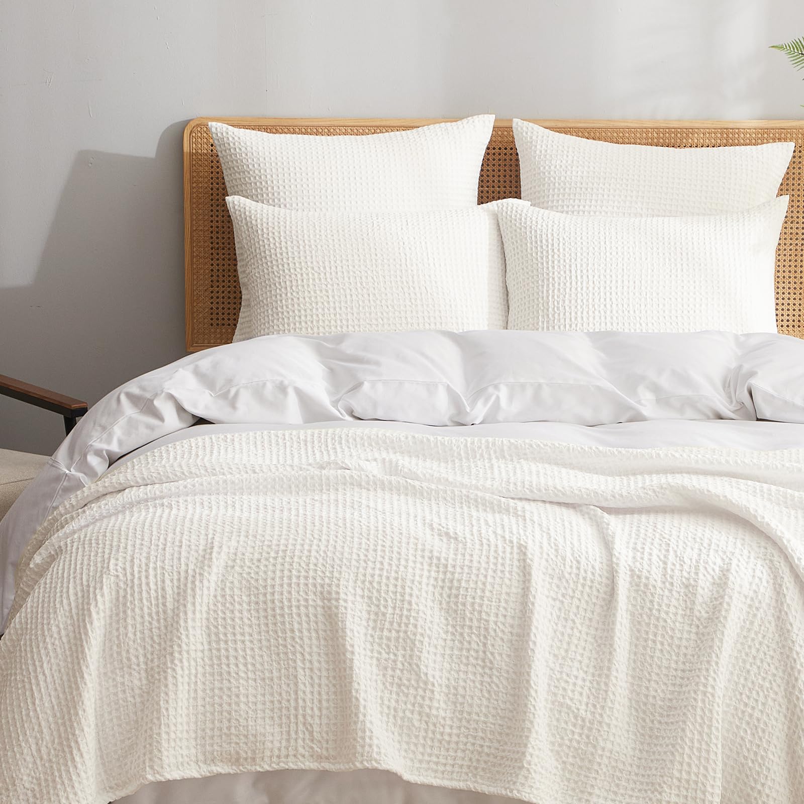 Phf Ultra Soft Waffle Weave Pillowcases King Size 20' X 36' 2 Pack, No Insert, Breathable Skin-Friendly Pillow Shams, Decorative Waffle Weave Pillow Case Covers, Coconut White