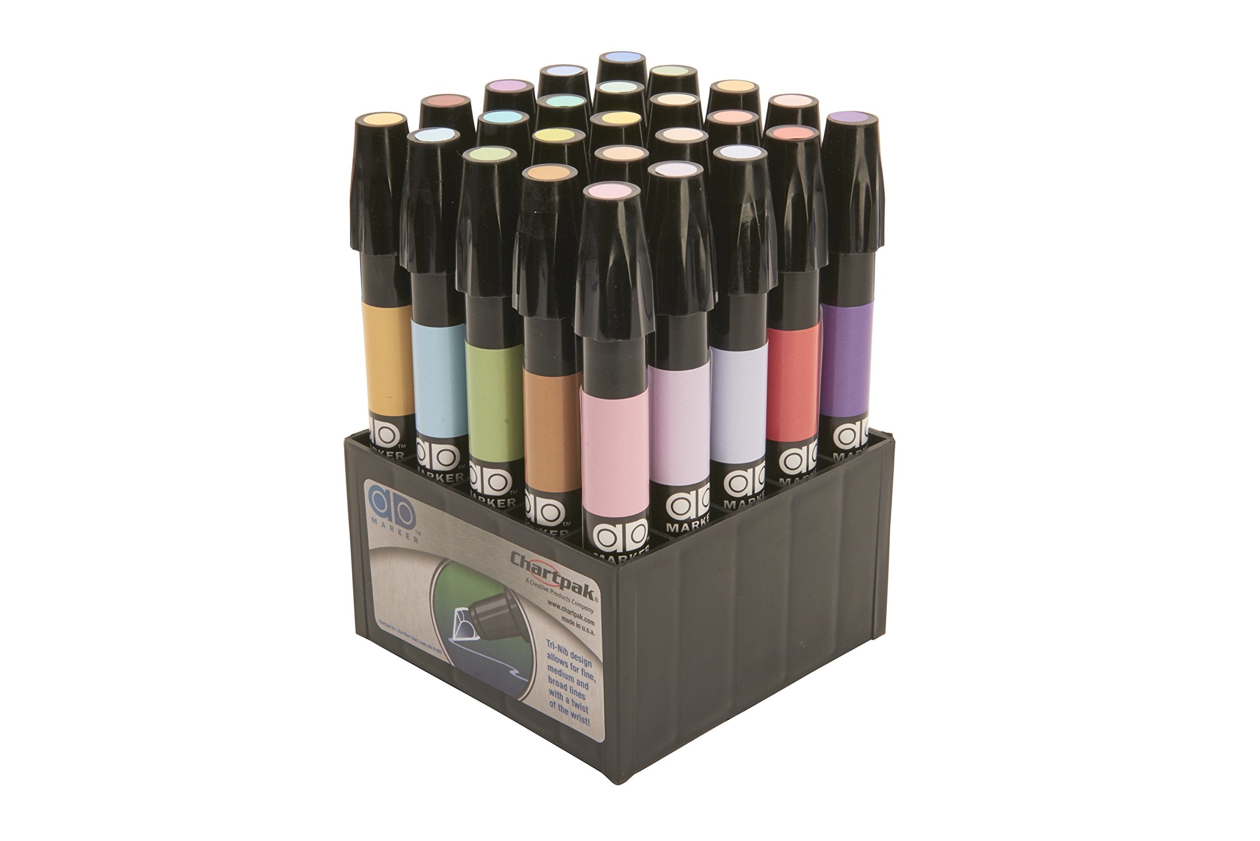 The Original Chartpak Ad Markers, Tri-Nib, 25 Assorted Pastel Colors In Tabletop Cube, 1 Each (F)