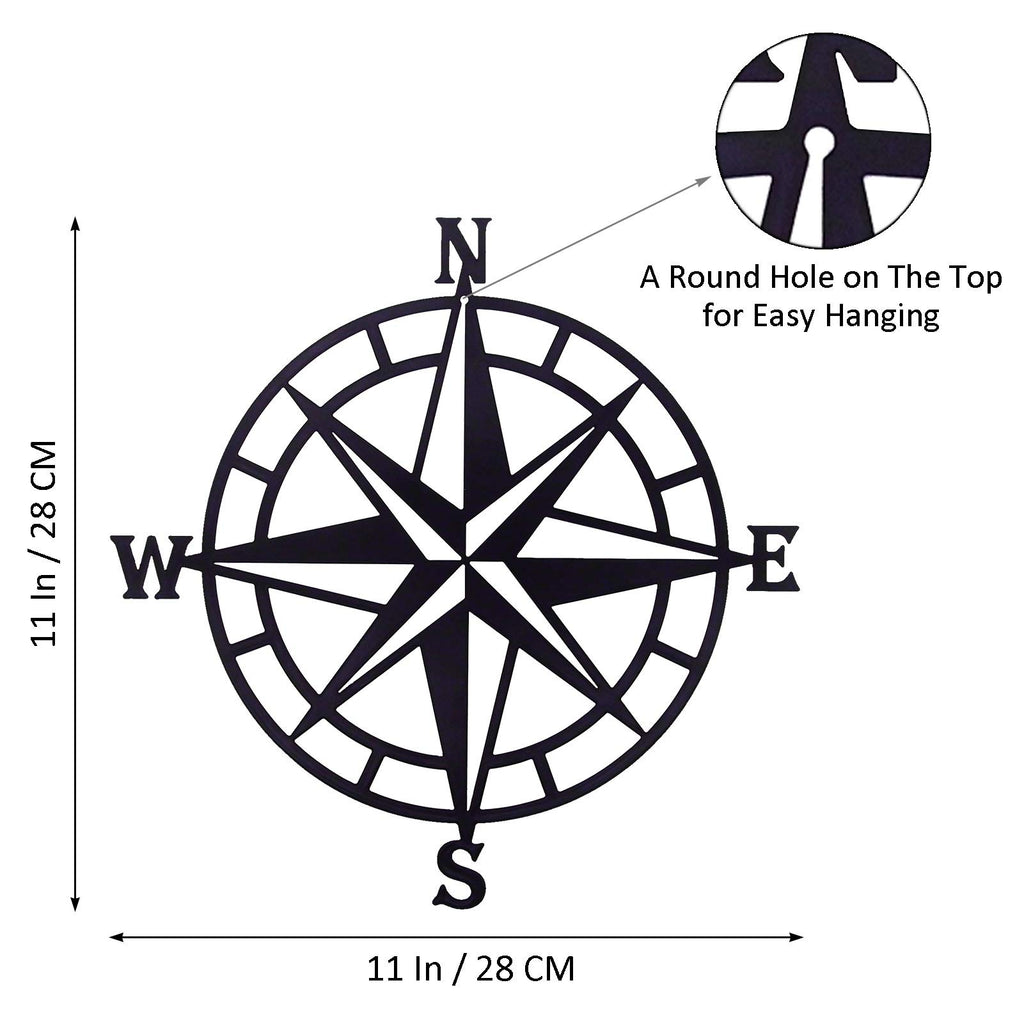 Estart 11 Inches Metal Decorative Nautical Compass Wall Decor, Living Room Bedroom Office Porch Garden Patio Signs Wall Hanging