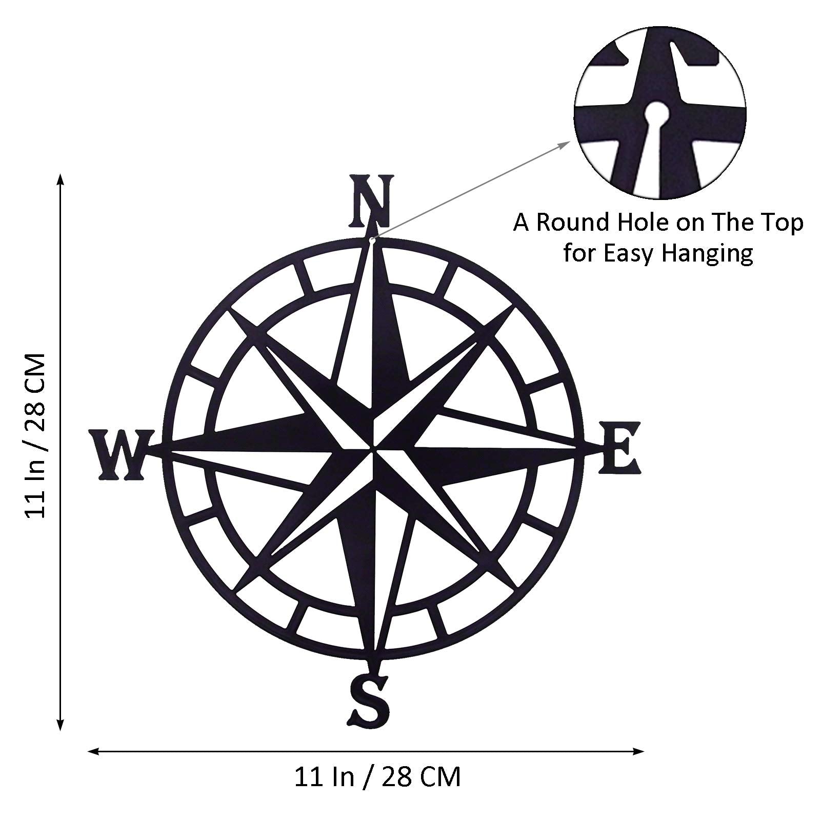 Estart 11 Inches Metal Decorative Nautical Compass Wall Decor, Living Room Bedroom Office Porch Garden Patio Signs Wall Hanging