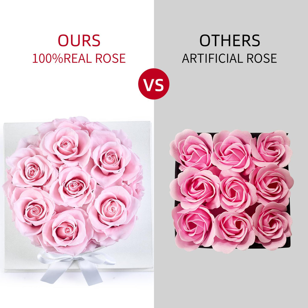 Graclect Preserved Roses in Box Forever Flowers Birthday Gifts for Her Mom - Pink Roses