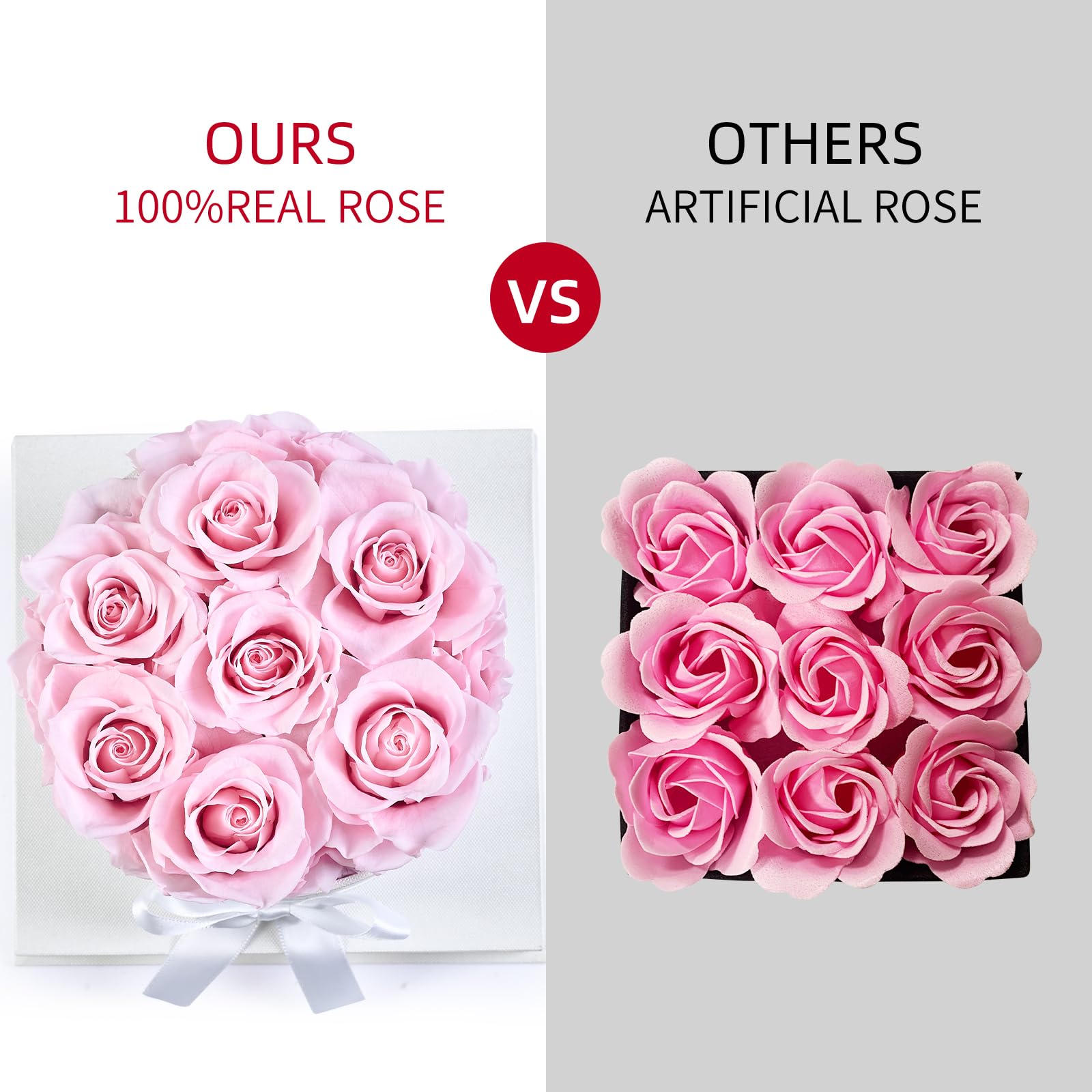 Graclect Preserved Roses in Box Forever Flowers Birthday Gifts for Her Mom - Pink Roses