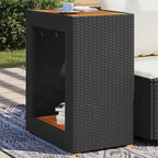vidaXL Patio Side Table - Poly Rattan & Acacia Wood - Black/Brown - 23.6"x15.7"x29.5" - Garden, Backyard, Patio Furniture