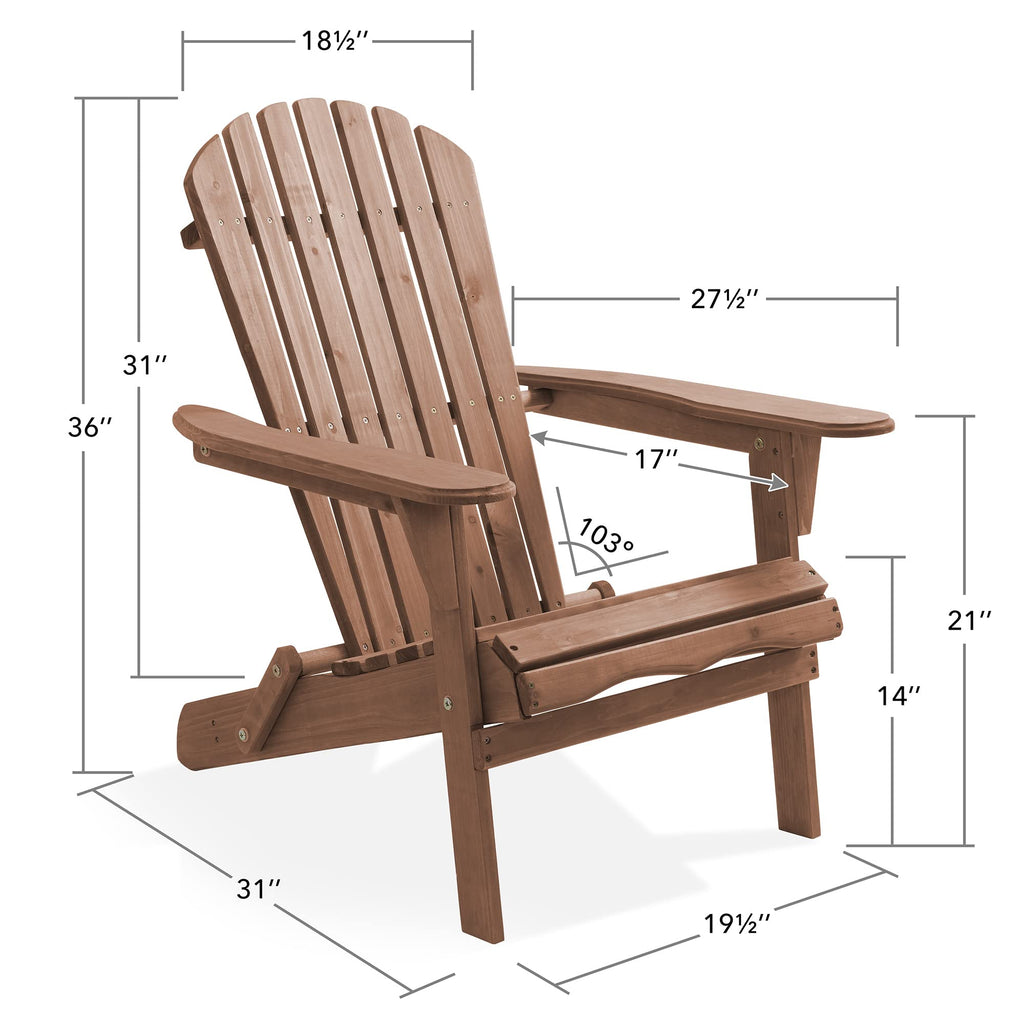 Casafield Folding Adirondack Chair, Set Of 2 Cedar Wood Outdoor Fire Pit Lounge Chairs For Patio, Deck, Yard, Lawn And Garden Seating, Partially Pre-Assembled - Espresso