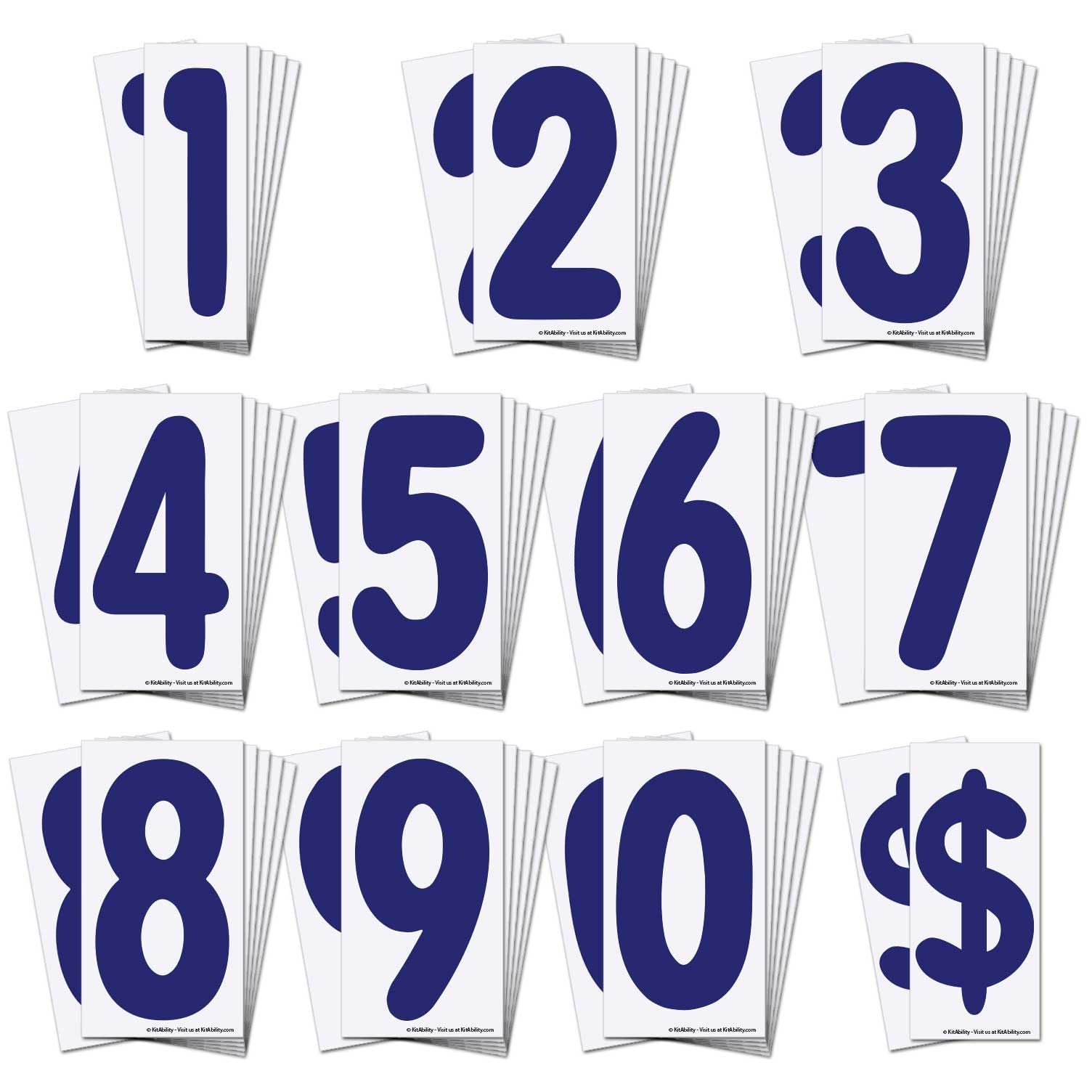 Kitability Replacement Numbers For White Message Board Sidewalk Signs With 4 Inch Tracks, 6 Of Each Number 0 To 9, Blue On White