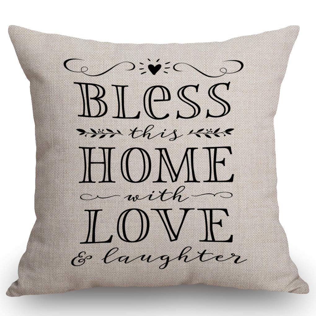 Ssoiu Bless This Home With Love And Laughter Throw Pillow Case Quote Religious Sayings Pillow Case Home Blessing Cushion Cover C