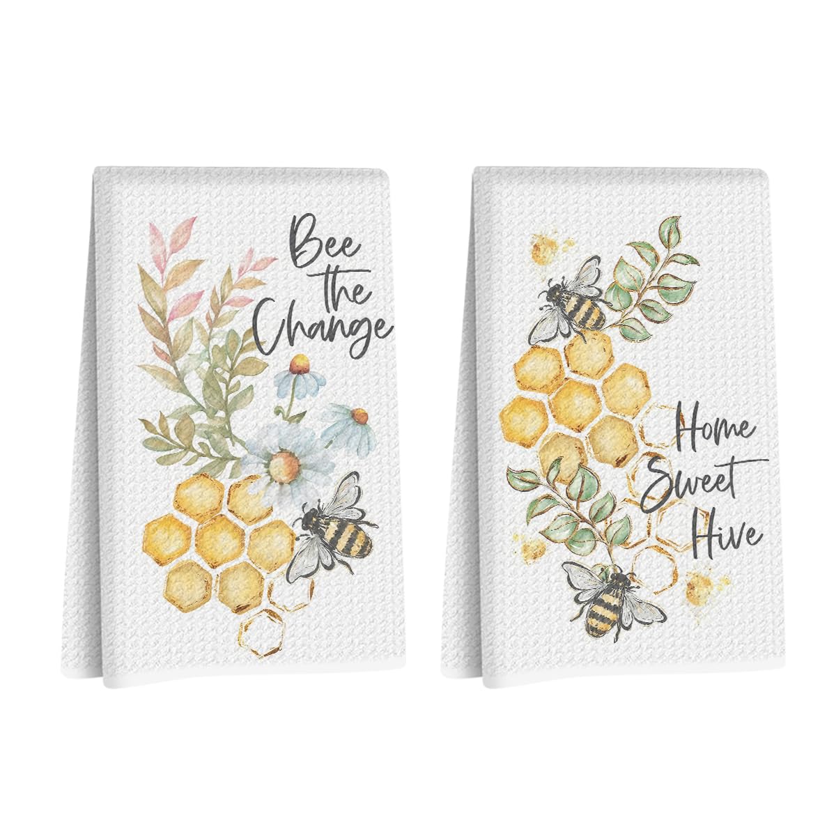 Blue Leaves 2 Pcs Funny Honey Bee Kitchen Towels Decorative Hand Towels