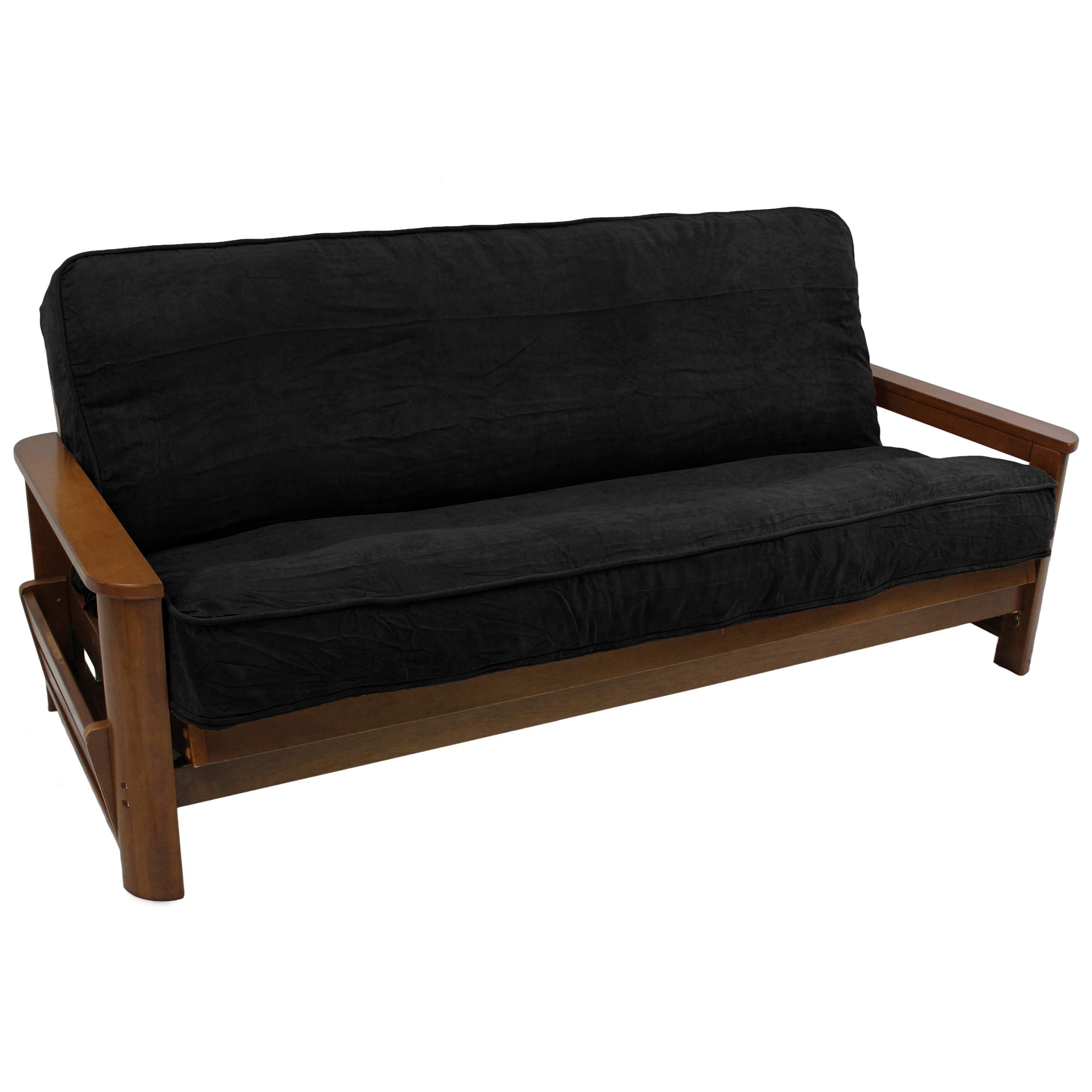 Blazing Needles Solid Microsuede Double Corded 8&quot; to 9&quot; Futon Cover, Full, Black