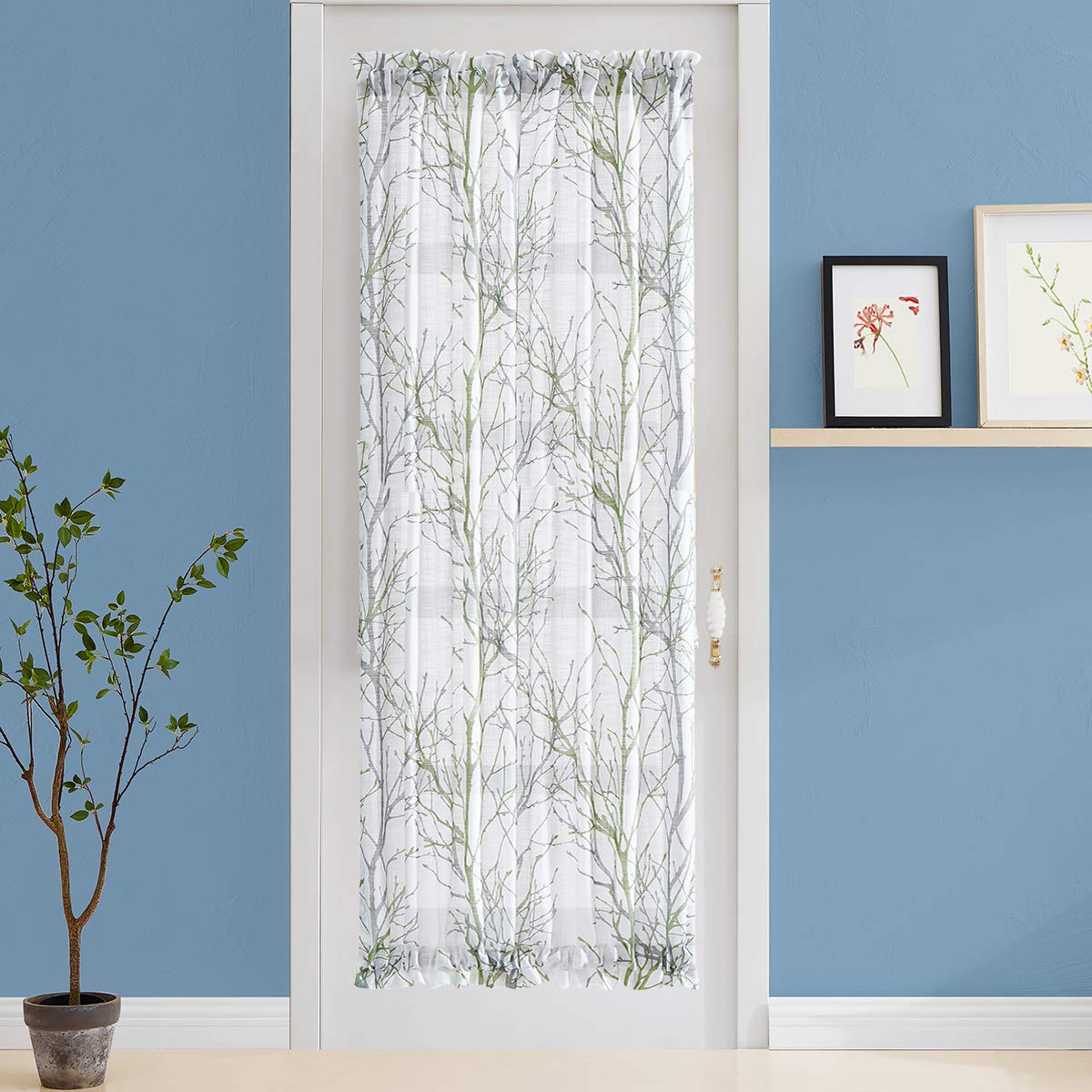 Fmfunctex French Door Curtain 72' Long Green And White Semi-Sheer French Door Panel With Matching Tie-Back For Front Doors 1 Pa