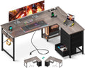 Aodk L Shaped Desk With 4 Tier Drawers, 53' Reversible Gaming Desk With Power Outlets, L Shaped Computer Desk With Usb Charging Port And Host Stand, Home Office Corner Desk, Easy To Assemble, Grey Oak
