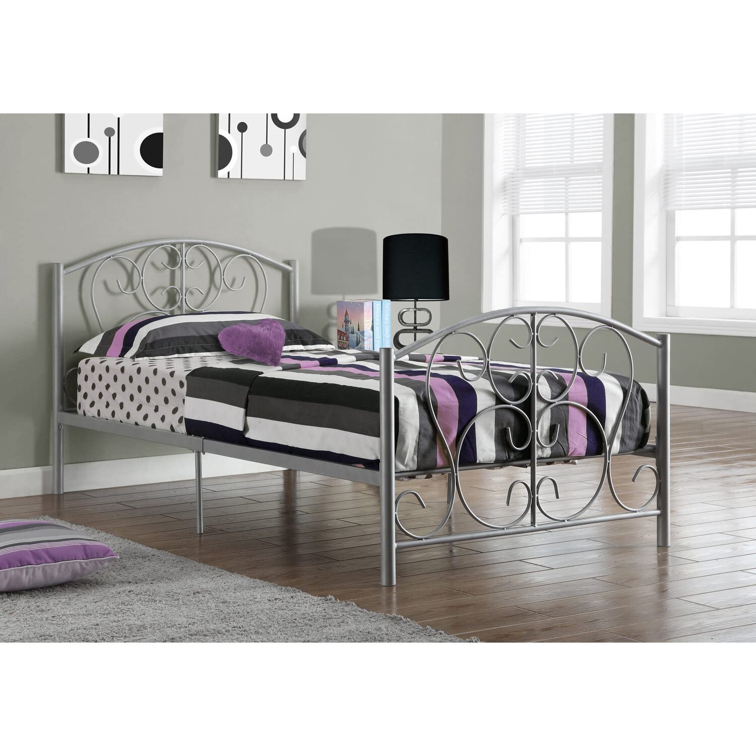 Monarch Specialties Silver Metal Twin Size Bed Frame Only, 37-Inch
