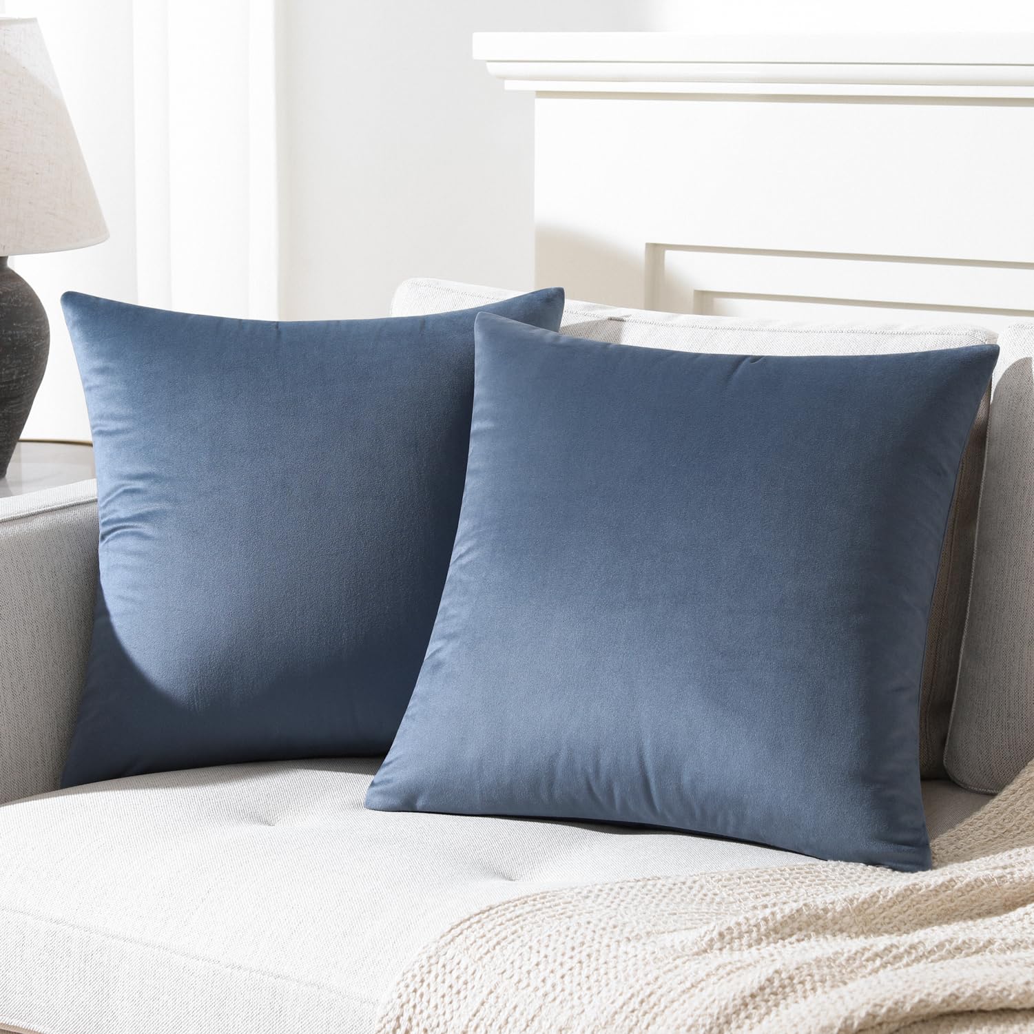 Mixhug Decorative Throw Pillow Covers, Velvet Cushion Covers, Solid Throw Pillow Cases For Couch And Bed Pillows, Dusty Blue, 20