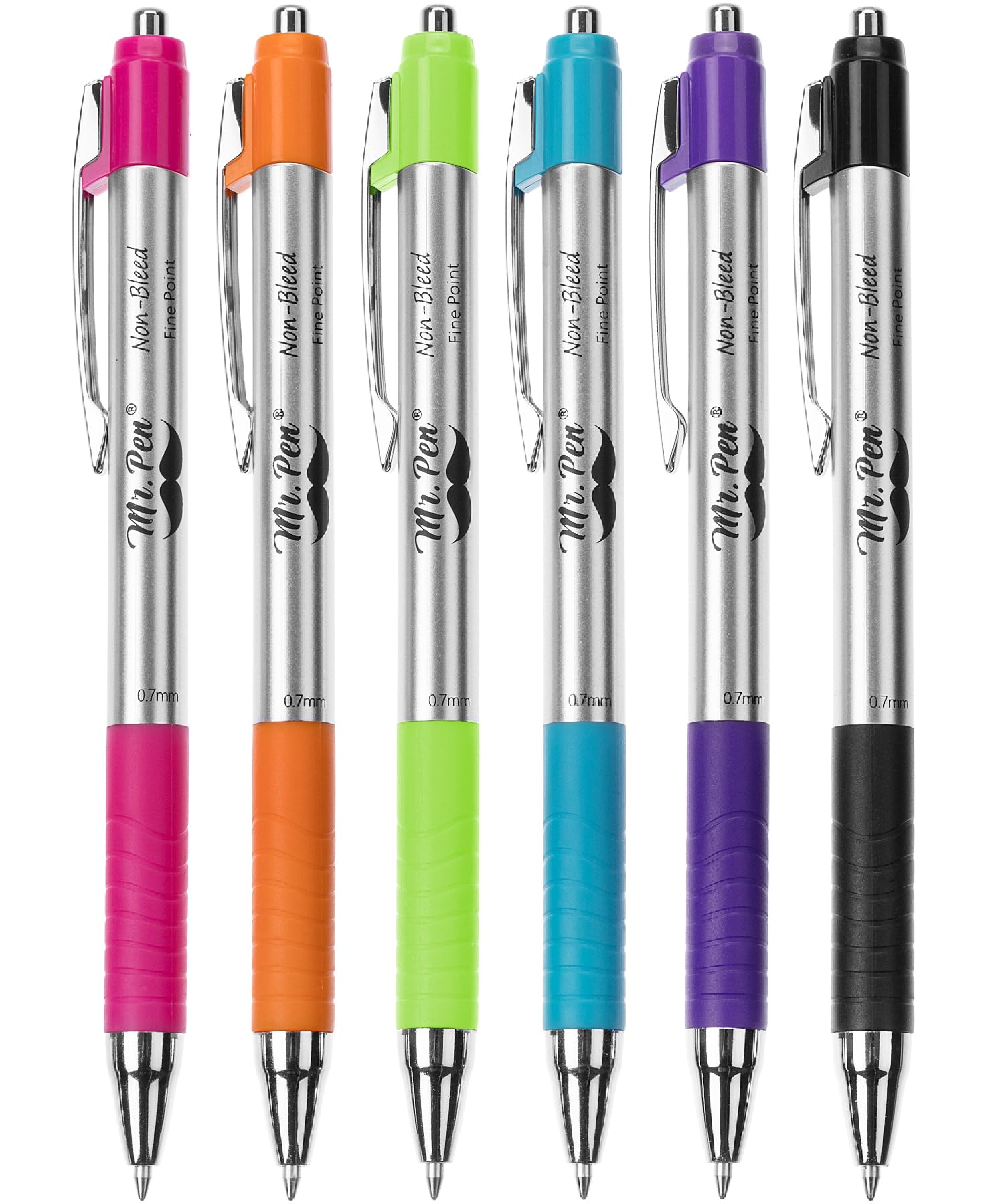 Mr. Pen No Bleed Pens, Bible Pens, Fine Tip, Assorted Color, Pack Of 6