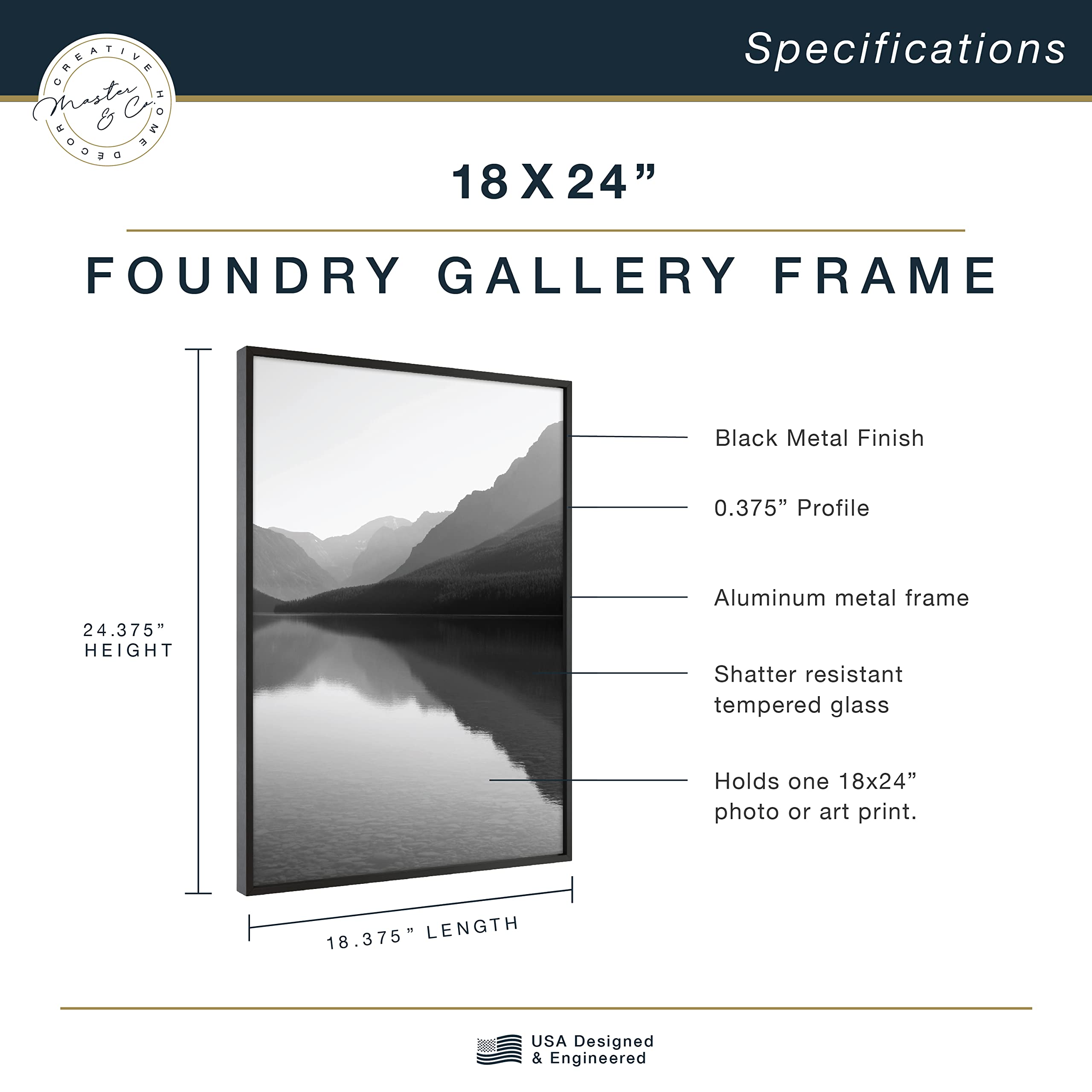 Mcs Master & Co. Foundry Metal Gallery Wall Frame, Black, 18 X 24 In Without Mat