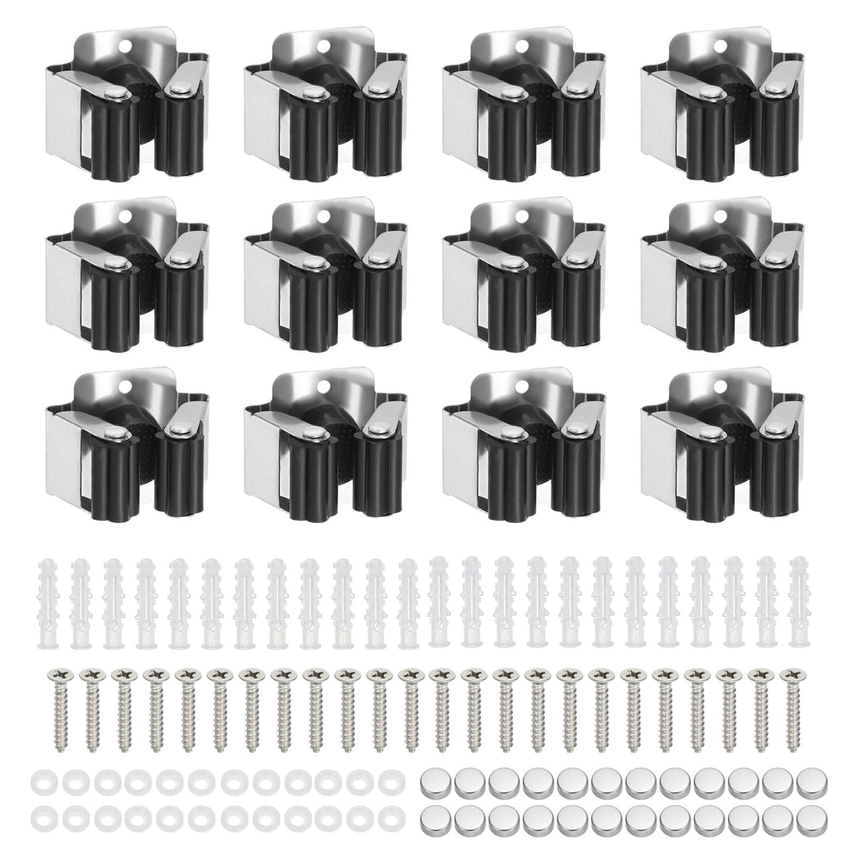 PATIKIL Broom and Mop Holder, 12 Pack Wall Mounted Stainless Steel Mop Hanger Heavy Garden Tool Organizer Rack Hanging Clips wit