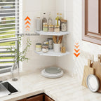 Homode Corner Wall Shelf, Set Of 2 Floating Corner Shelves With Wire Hole, 2 Tier Wooden Hanging Display Shelf For Bathroom Bedroom Kitchen, White Marble
