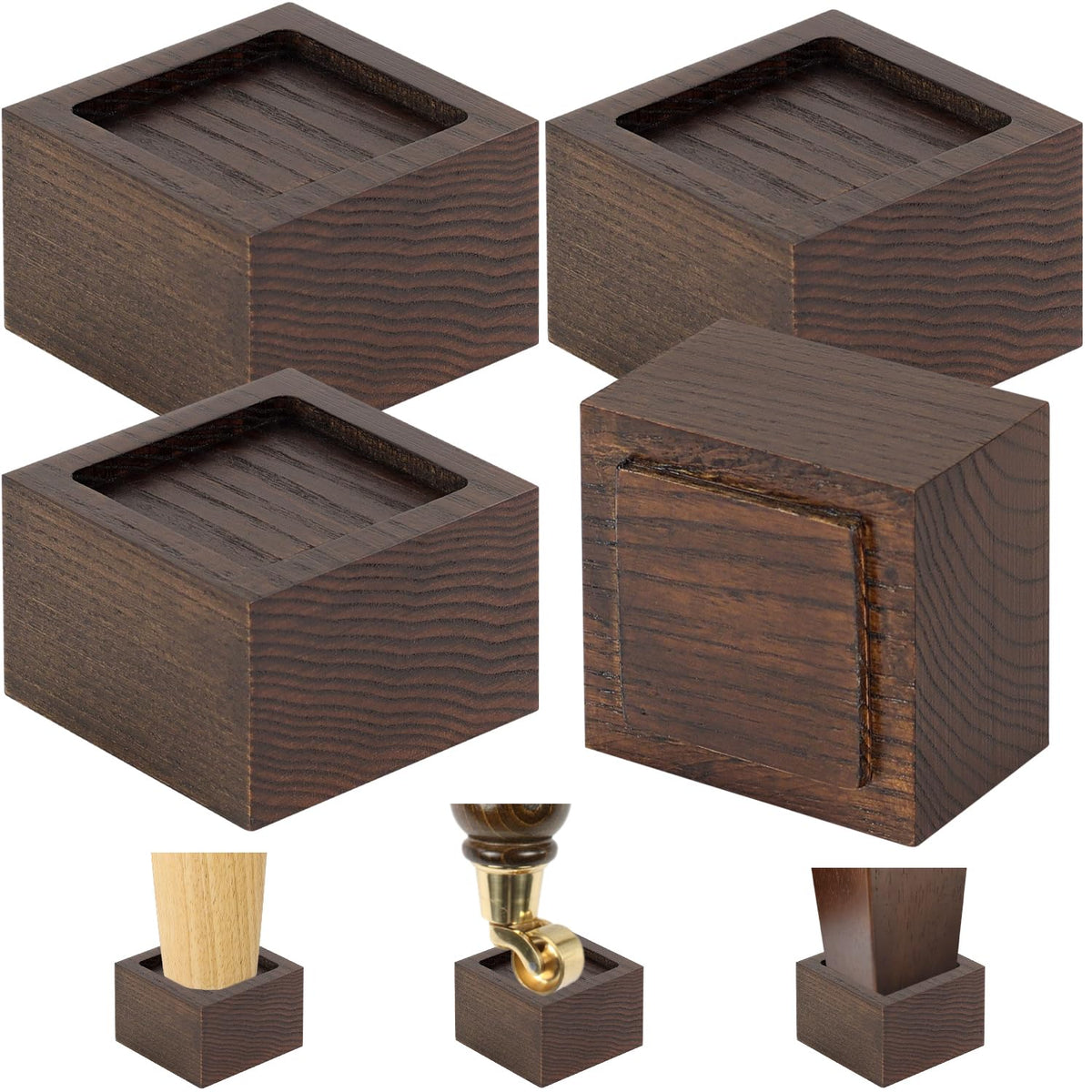 Fasonla Bed Risers (Set Of 4) Furniture Risers Lifts Height 2', Oak Solid Wood Risers For Bed, Furniture, Table, Sofa, Chair Ri