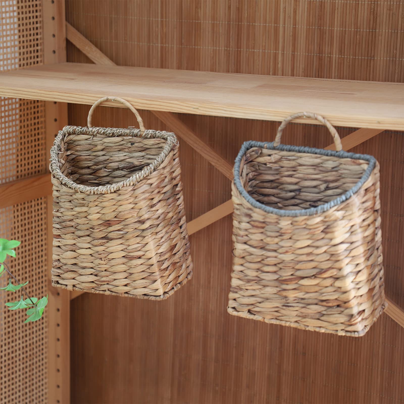 Gyasvwu Woven Hanging Basket Water Hyacinth Hanging Wall Basket Wicker Handmade Baskets For Garden Farmhouse Home (Seagrass Mout