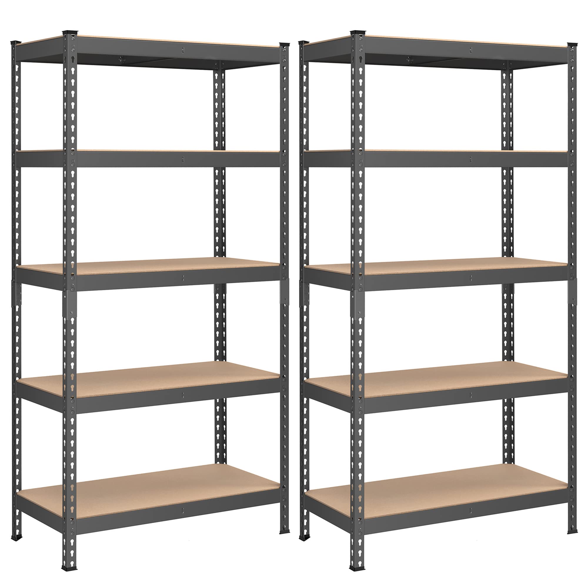 Songmics 5-Tier Storage Shelves, Set Of 2 Garage Storage, Boltless Assembly, Adjustable Shelving Units, 17.7 X 35.4 X 70.9 Inches, Load 1929 Lb Each, Shed Warehouse Basement, Gray Uglr450G02