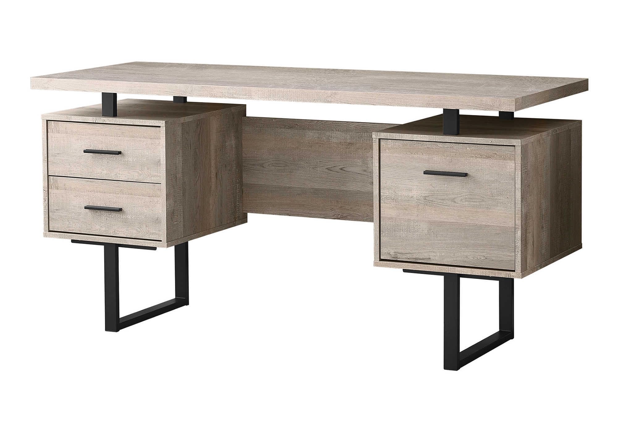 Monarch Specialties Computer Desk With Drawers - Contemporary Style - Home & Office Computer Desk With Metal Legs - 60&quot;L (Taupe Reclaimed Wood Look)