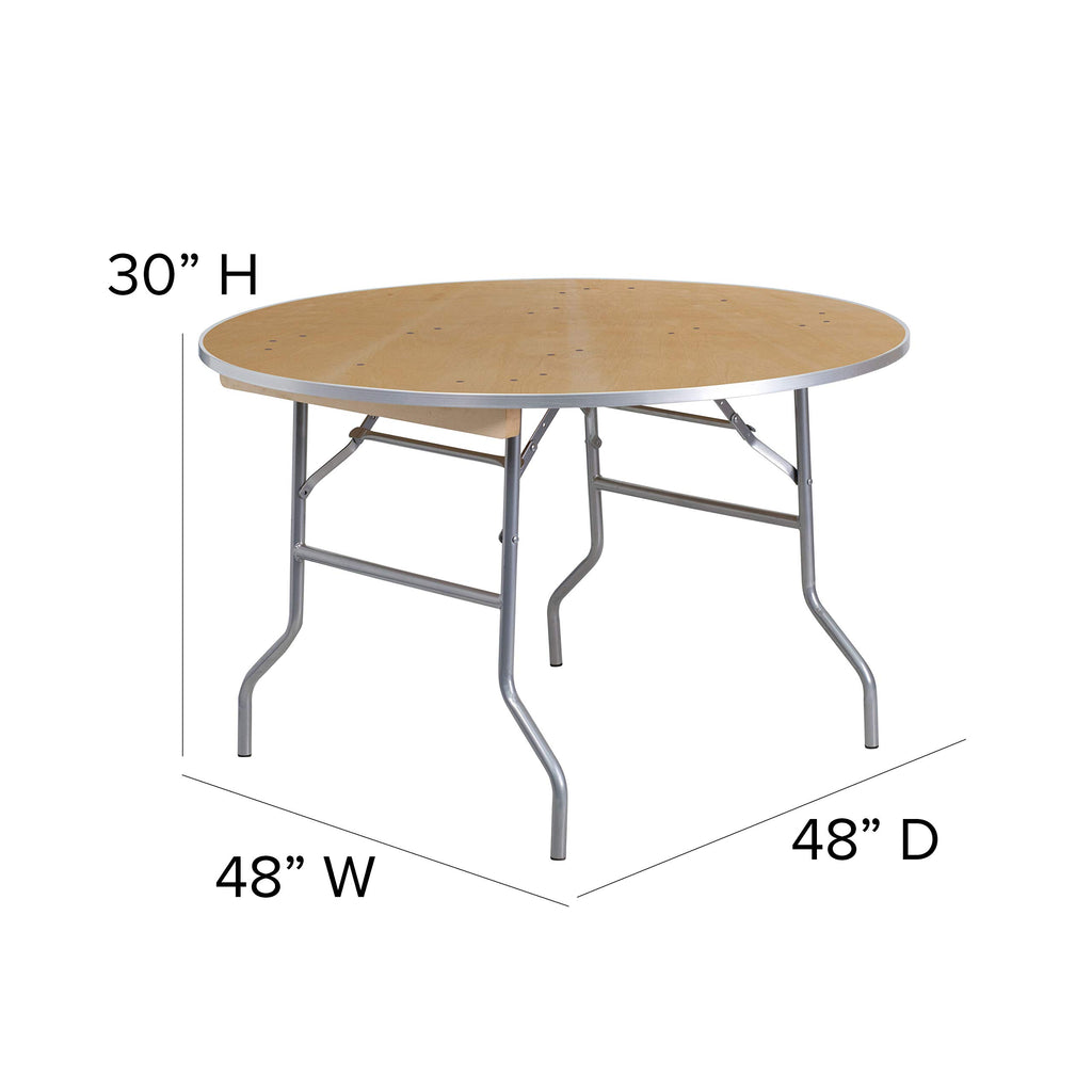 Flash Furniture Fielder 4-Foot Round HEAVY DUTY Birchwood Folding Banquet Table with METAL Edges, Natural