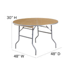Flash Furniture Fielder 4-Foot Round HEAVY DUTY Birchwood Folding Banquet Table with METAL Edges, Natural