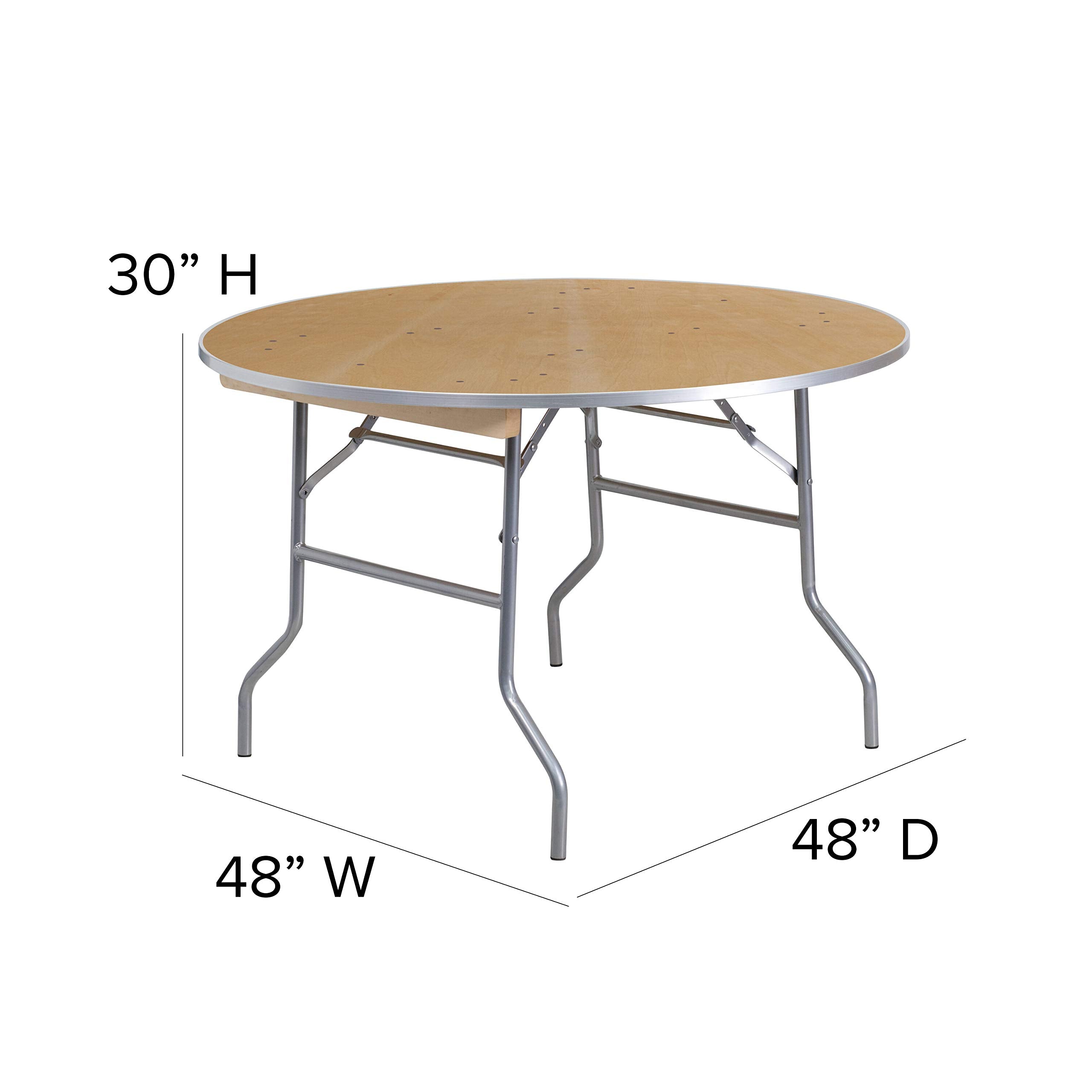 Flash Furniture Fielder 4-Foot Round HEAVY DUTY Birchwood Folding Banquet Table with METAL Edges, Natural