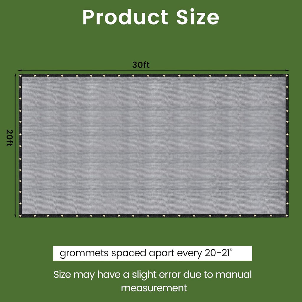[Windscreensupplyco] 60-70% 20 Ft X 30 Ft Mesh Tarp/Shade Cloth 9-Needle Knitted Heavy Duty Black With Grommets For Green House, Garden, Pergola, Pools, Dump Truck