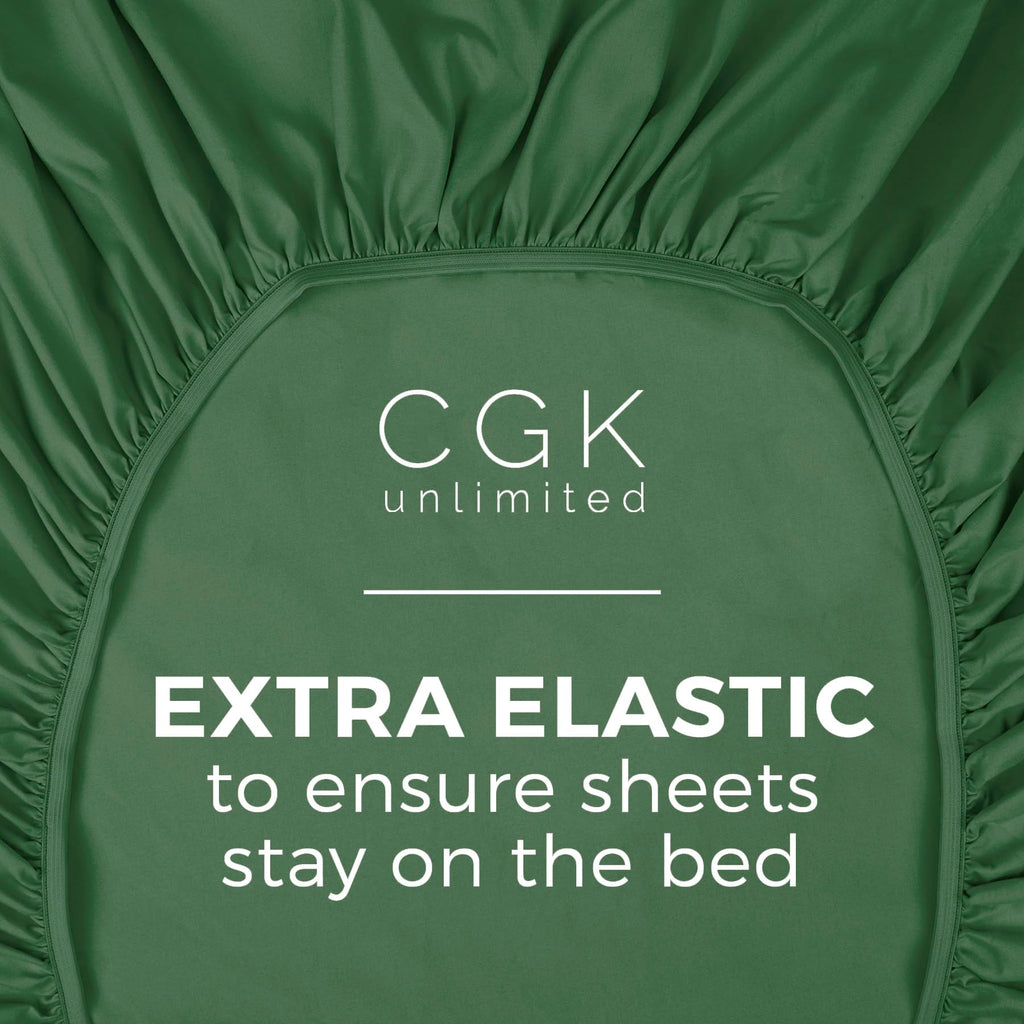 Twin Xl Size Fitted Bed Sheet - Hotel Luxury Single Fitted Bottom Sheet Only - Fits Mattress Between 8 To 16 Inches - Deep Pockets, Extra Soft And Wrinkle Free - Breathable & Cooling - Emerald Green