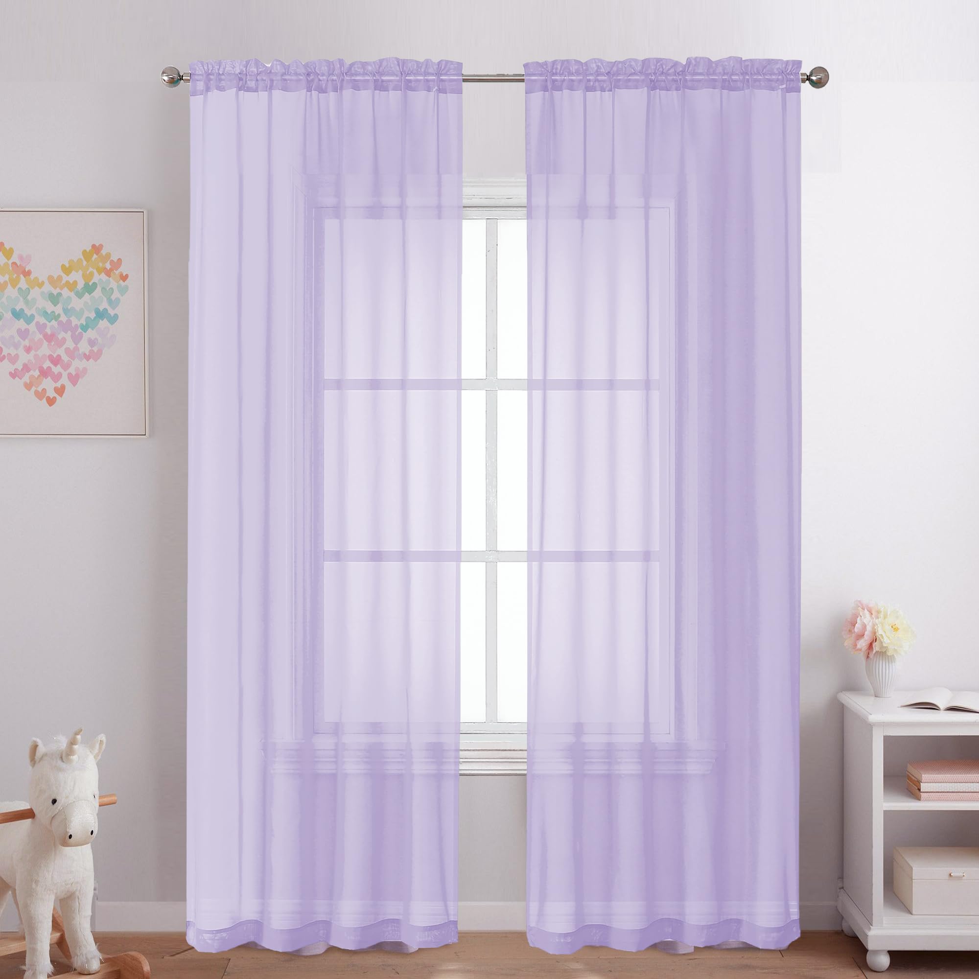 Ovzme Lavender Sheer Curtains 84 Inches Long 2 Panels - Soft Light Filtering Window Sheer Panels For Living Room/Bedroom, Top Du