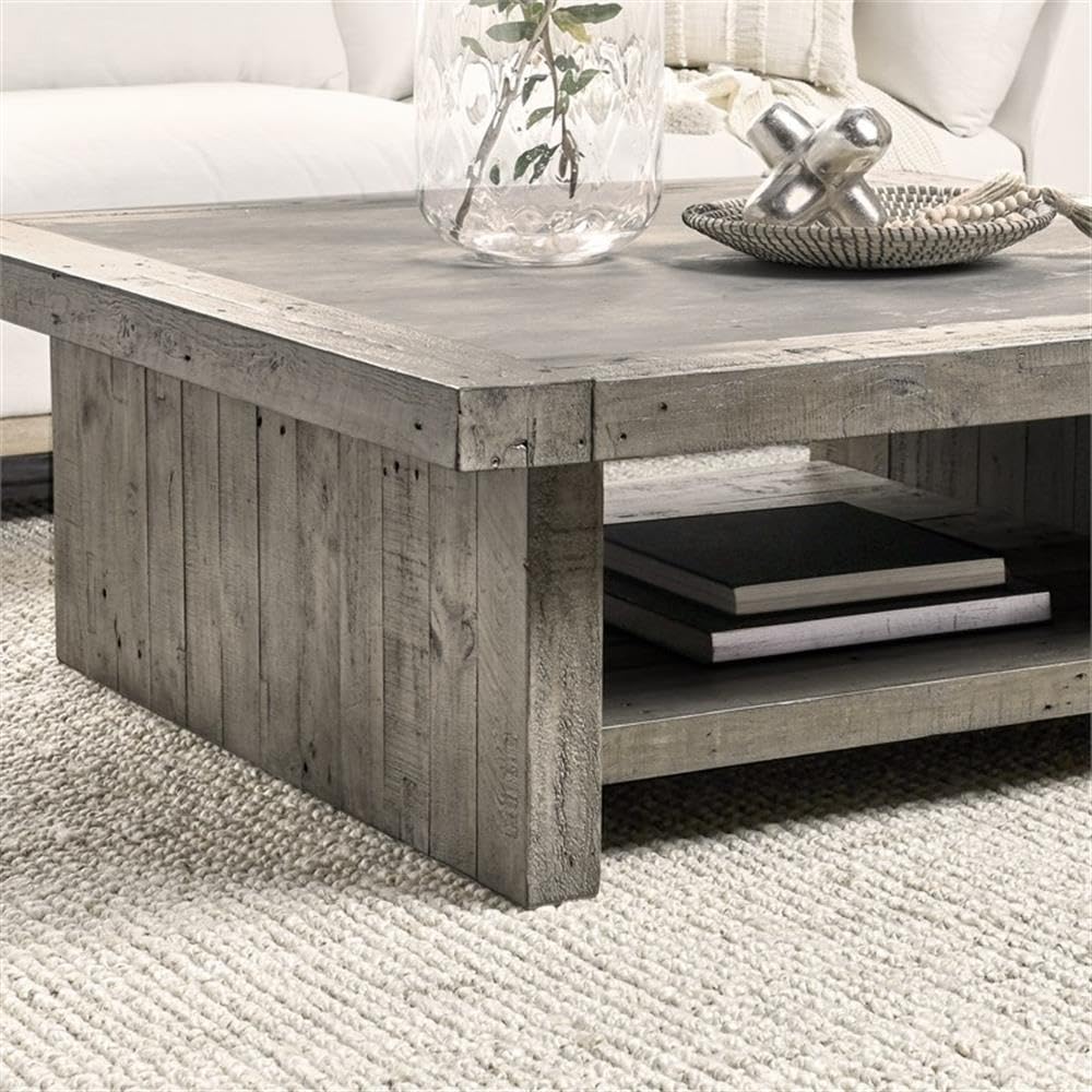Kosas Home Stonebridge 50" Square Wood Coffee Table in Antique Gray