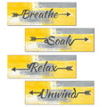 Lnond 4 Pieces Yellow and Grey Abstract Bathroom Wall Art, Relax Soak Unwind Breathe Bathroom Signs Decor, Wood Hanging Bathroom